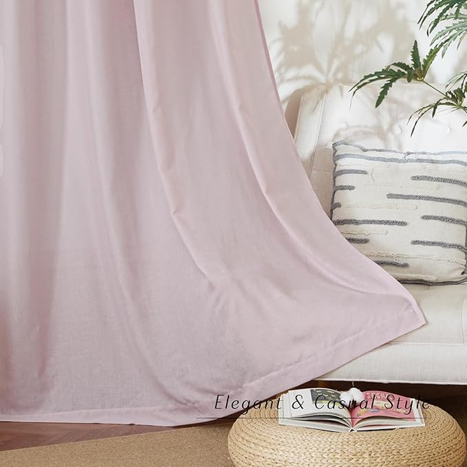 NICETOWN Blush Pink Linen Curtains for Kitchen, Thick Flax Small Window Treatments Semi Sheer Privacy Assured with Light Through for Cafe/Bathroom, W42 x L96, 2 Panels