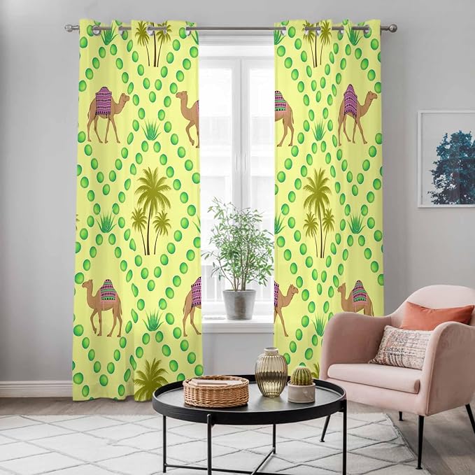 2 Panel Kitchen Cafe Curtains, Desert Sand Camels Sunlight Filtering Nature Air - Image 5