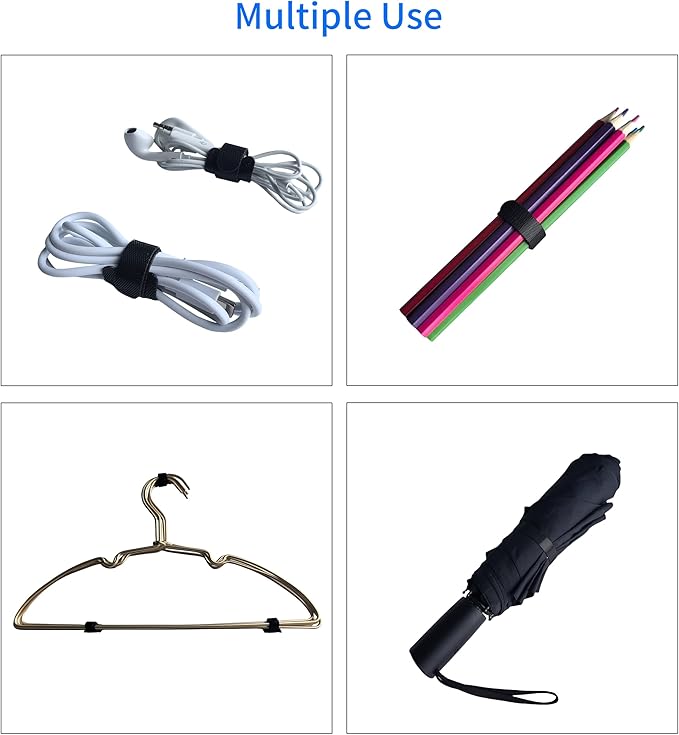 8 Inches Black Reusable Cable Ties, Cable Organizer, Cord Wrap and Hook Loop - Image 4