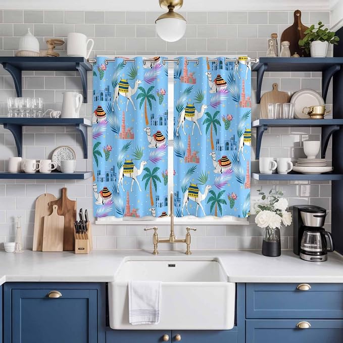 2 Panel Kitchen Cafe Curtains, Desert Landscape Sunlight Filtering Nature Air - Image 2