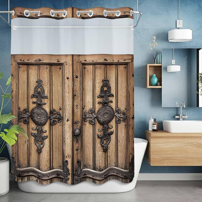 Wood Barn Door No Hook Shower Curtain - Image 3