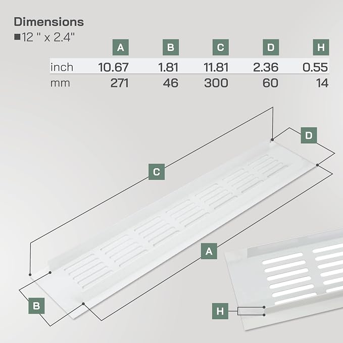 Vent Systems 11.81 x 2.36 Air Supply Ventilation Grille - Image 2