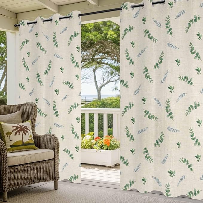 Leaf Outdoor Curtains for Patio Summer Jugal Leaves Pastoral Plant Linen - Image 5