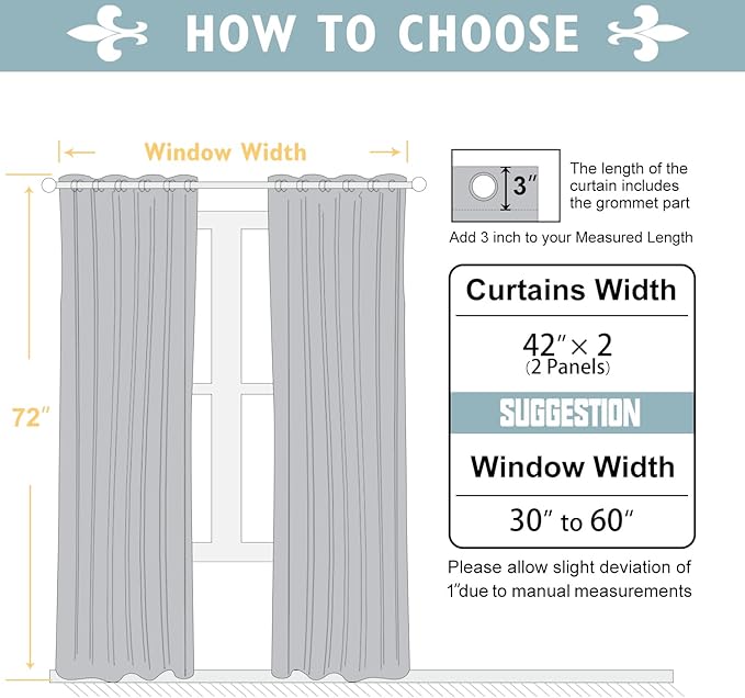 ChrisDowa 100% Blackout Curtains 72 inch Long for Bedroom with Black Liner, 2 Thick Layers Total Blackout Thermal Insulated Grommet Window Curtains 2 Panels Set (Grey, 42 x 72 Inch)