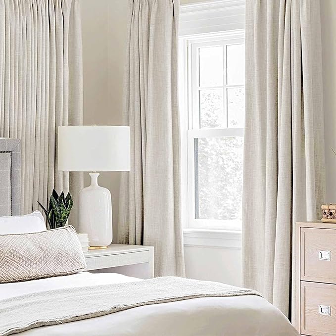 MIULEE Linen Texture Curtains for Bedroom Solid 100% Blackout Thermal Insulated Linen Beige Curtains Grommet Room Darkening Drapes for Living Room Nursery 52x108 Inch (2 Panels)