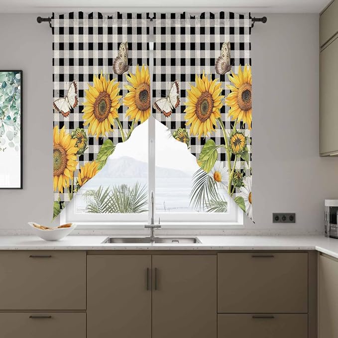 Sunflowers Swag Valances for Windows, Kitchen Window Curtains Swag for Cafe - Image 8