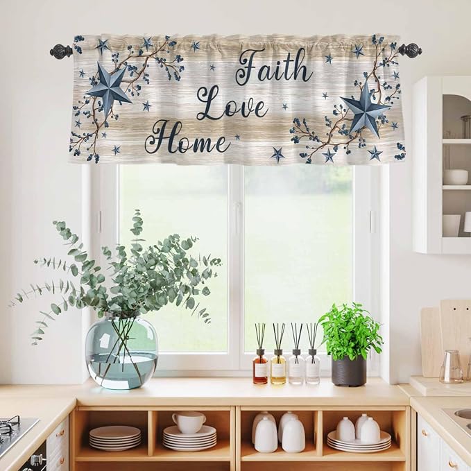 Kitchen Curtains Tiers and Valance Set of 3, Vintage Country Light Filtering - Image 4