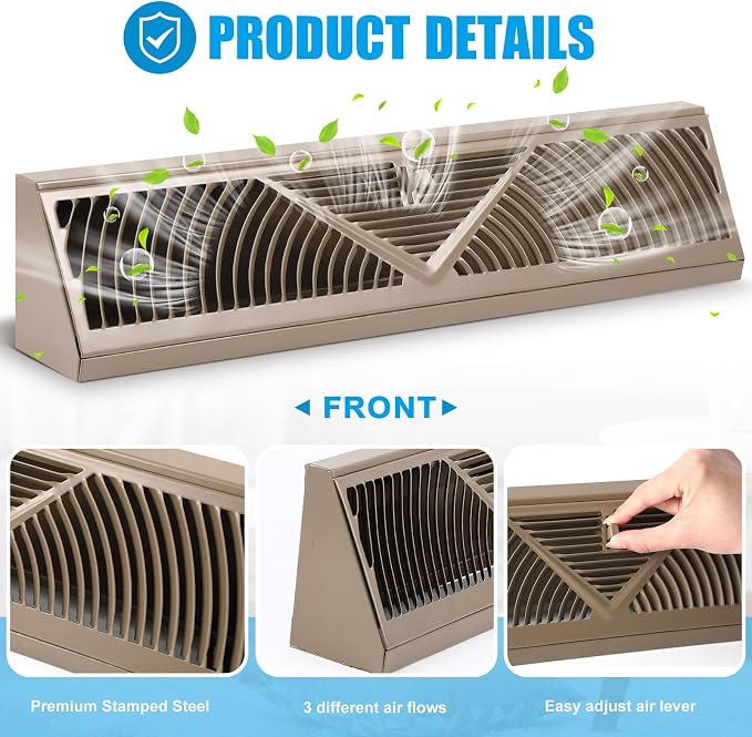 Yaocom 4 Pcs Baseboard Register Vent 24 Inch Duct Opening Size Baseboard Vent - Image 3