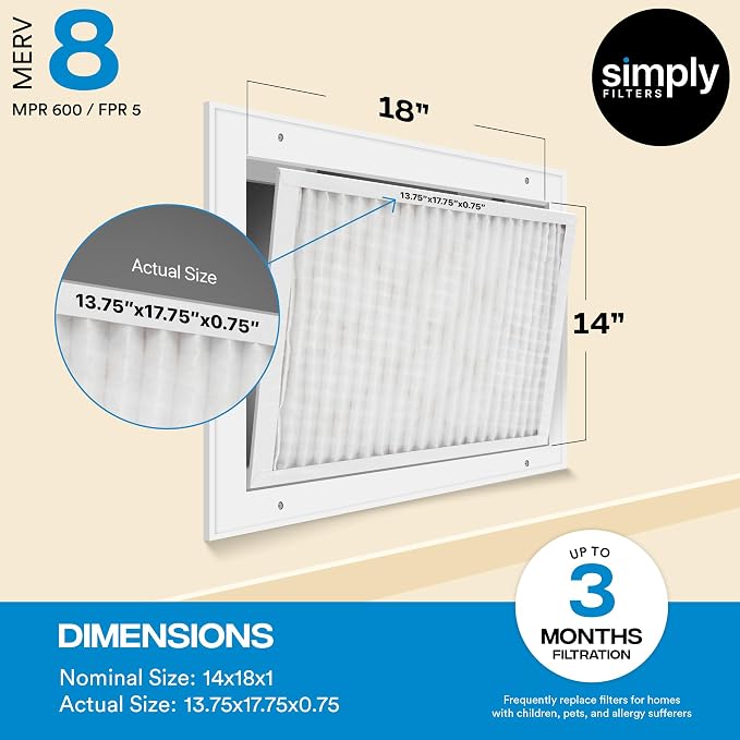Simply 14x18x1 Air Filter, MERV 8, 6 Pack, Furnace Air Filter - Image 3