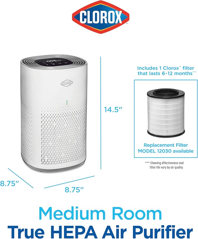 Clorox HEPA Air Purifiers for Home, True HEPA Filter, Medium Rooms Up to 1 - Image 9
