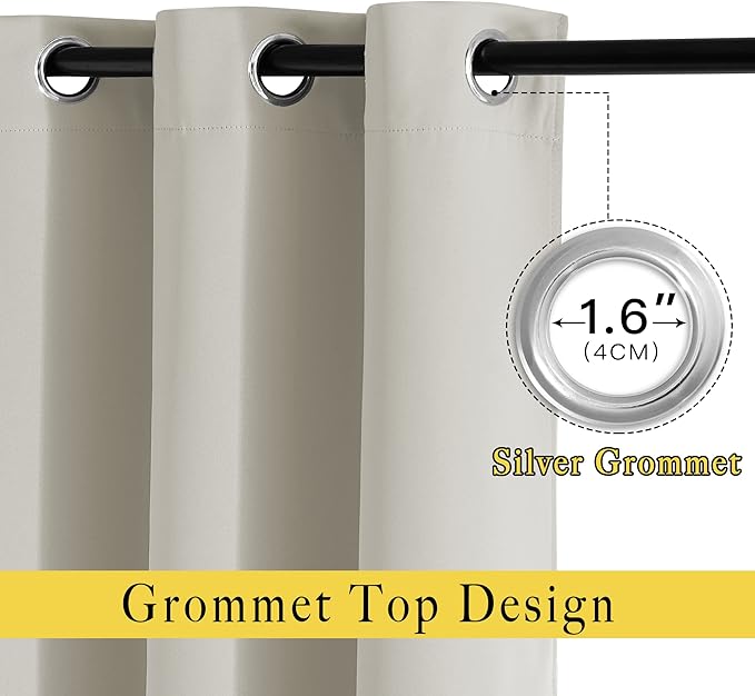 NICETOWN Natural Room Darkening Curtains for Living Room, Grommet Thermal Curtains Light & Sound Reducing Window Treatments for Bedroom/Home Family, W46 x L102
