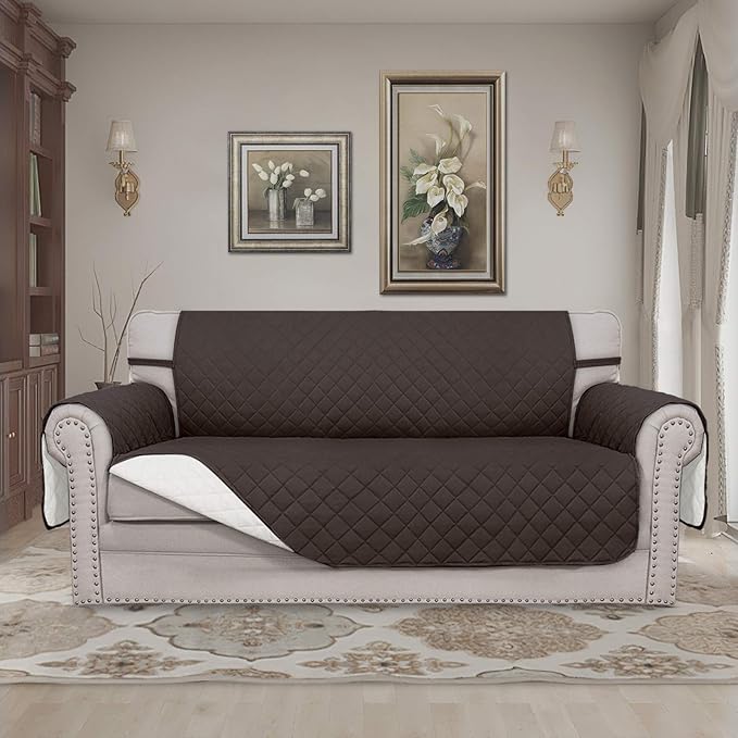 Easy-Going Sofa Slipcover Reversible Loveseat Sofa Cover Couch Cover for 2 Cushion Couch Furniture Protector with Elastic Straps for Pets Kids Dog Cat (Oversized Loveseat, Chocolate/Ivory)
