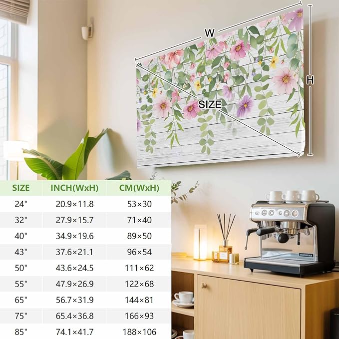 Farm Spring Pink Flowers Indoor TV Cover, Elastic TV Screen Protector Country - Image 3