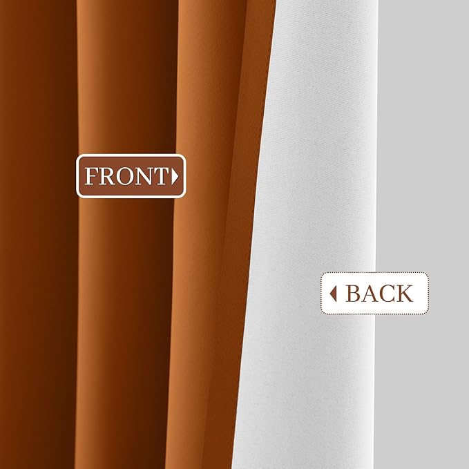 Yakamok Room Darkening 100% Blackout Curtains Grommet Window Treatments with 2 Thick Layers-Burnt Orange Thermal Insulated Drapes Set of 2 Panels for Bedroom Living Room 52 Inches by 72 Inches Length