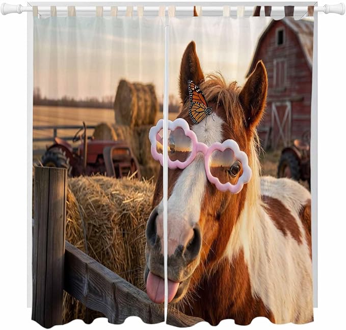 Farm Horses Living Room Curtains 96 Inch Length, Window Curtains Tab Top by Unknown