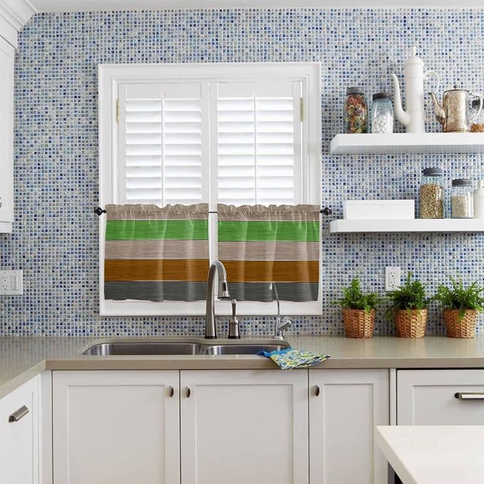 Farm Gray Green Brown Wood Grain Window Valance Curtains, Rustic Wooden Plank - Image 9