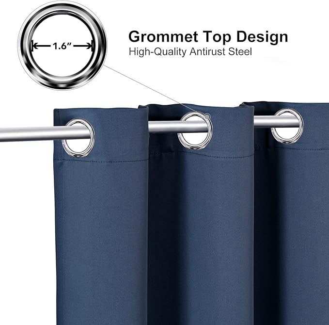 ChrisDowa Blackout Curtains 102 Inches Long 2 Panels Set for Living Room, Grommet Thermal Insulated Room Darkening Curtains for Bedroom (Stone Blue, 52 x 102 Inch)