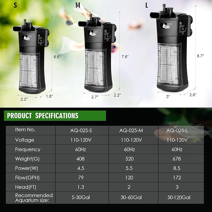 AQQA Aquarium Internal Filter, Submersible Power Filter in-Tank - Image 6