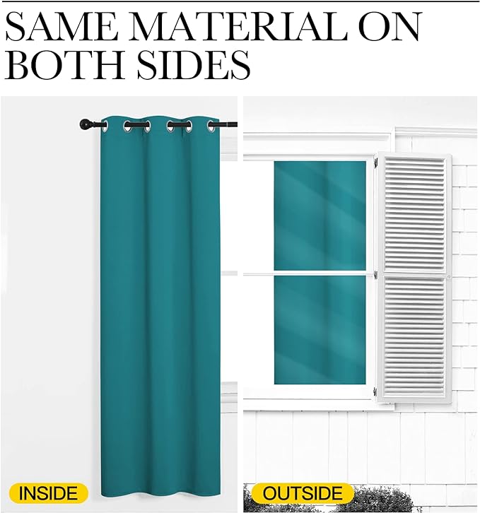 NICETOWN Room Darkening Curtains 48 inch Length 2 Panels, Thermal Insulated Grommet Blackout Curtains for Modern Casual Elegant Bedroom Kids Room Theme Decoration (Peacock Teal, 2 Pieces, W42)