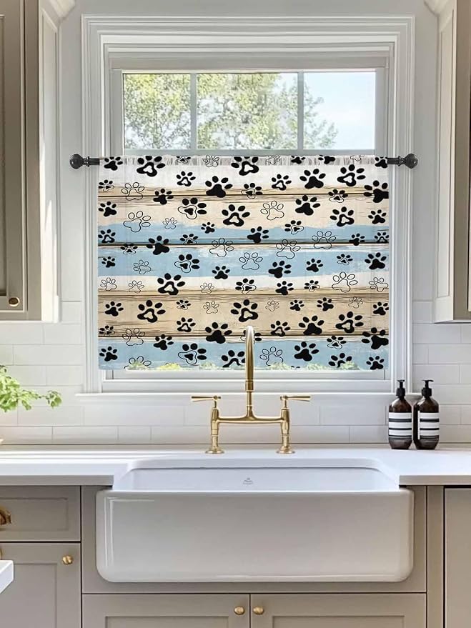 Sheer Curtains 45 Inch Length, Vintage Farmhouse Rustic Wooden Grain Privacy - Image 3
