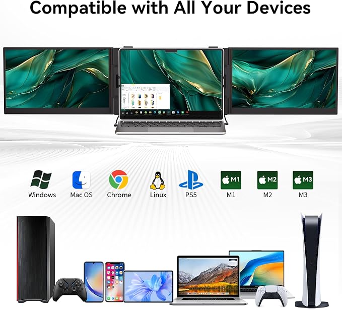 14" Triple Laptop Screen Extender, Ultra-Thin Lightweight FHD 1080P IPS - Image 8