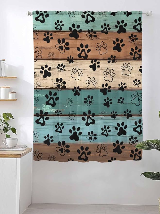 Sheer Curtains 72 Inches Long, Vintage Farmhouse Country Wooden Grain Privacy - Image 2