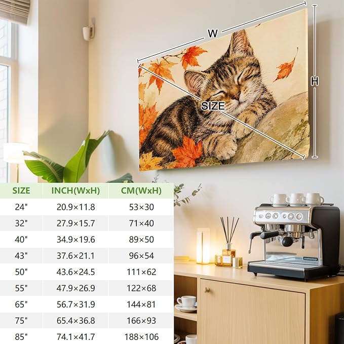 Thanksgiving Cute Tabby Cat Indoor TV Cover, Elastic TV Screen Protector Retro - Image 3