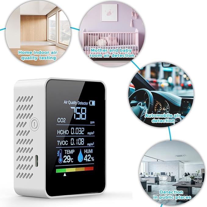 5-in-1 Smart Indoor Air Quality Monitor Real-Time CO2, Temp & Humidity on Color - Image 8