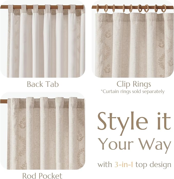 jinchan Belrose Lined Linen Blend Curtains Boho Floral Curtains for Bedroom 84 Inch Length Ivory Embroidered Drapes Rod Pocket Farmhouse Flower Drapes for Living Room Window Treatments Set 2 Panels