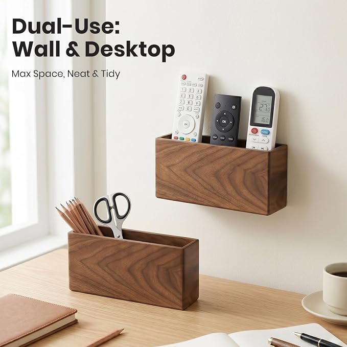 Remote Holder Hole-Free, Self-Adhesive Storage Wooden Box Large | Wall Mounted - Image 6