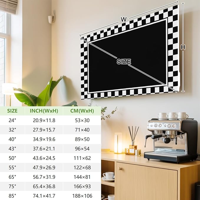 Modern Black White Lattice Indoor TV Cover, Elastic TV Screen Protector - Image 4