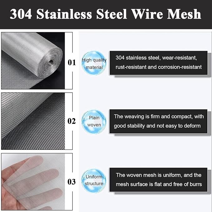 304 Stainless Steel Woven Wire Mesh, Metal Mesh Panel, 150 Mesh Ultra-Fine - Image 2