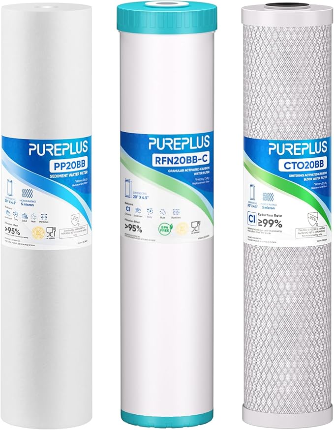 PUREPLUS 4.5"x20" 3-Stage Whole House Water Filter Cartridges, Granular by PUREPLUS