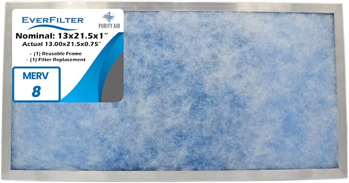13x21.5x1 Air Filter MERV 8 Filter Media, AC Furnace Filter, Aluminum Reusable by PurityAir