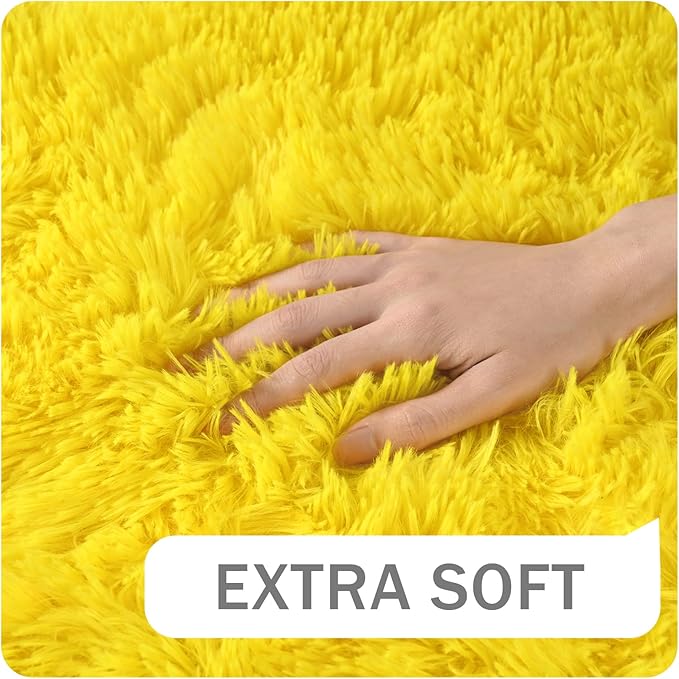 Amearea Shag Fluffy Area Rug for Bedroom Girls Living Room, Extra Soft and Fuzzy Shaggy Rugs, Non Slip, Solid Color Carpet Mat for Boys Nursery Home, Yellow 5x8 Feet