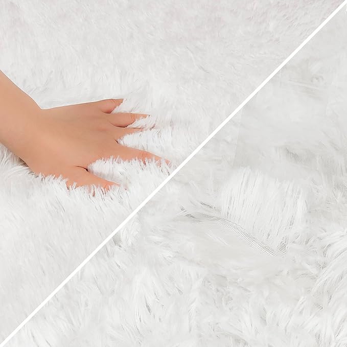 White Rug for Living Room 8x10ft Fluffy Area Rug Mat Bedside Throw Rug for Bedroom Kids Room Boys Teens Nursery Baby Dorm Office Home Decor Aesthetic Carpets