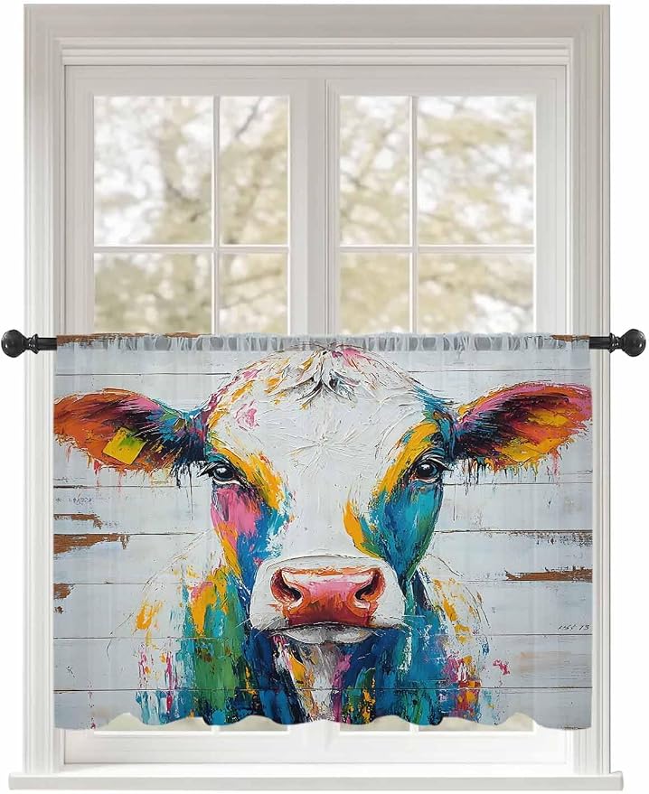 Sheer Curtains 54 Inch Length, Farmhouse Oil Painting Semi Sheer Curtains Light by Unknown