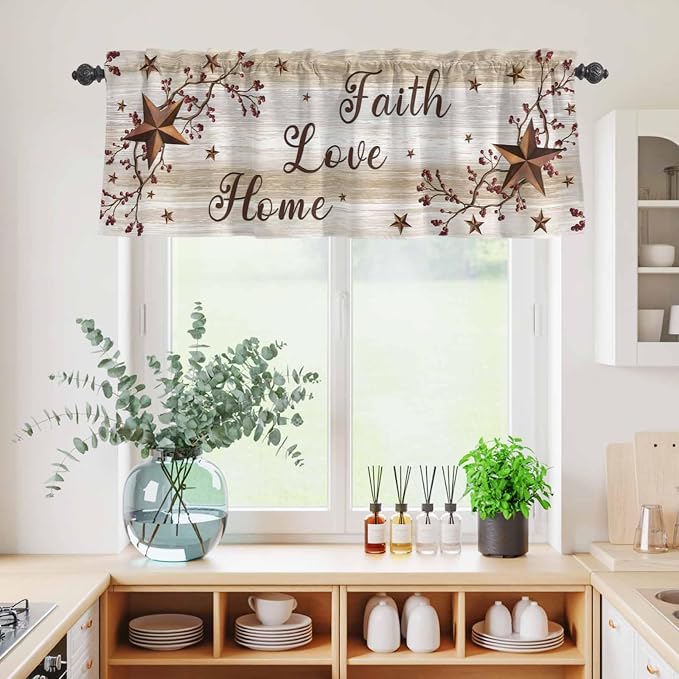 Kitchen Curtains Tiers and Valance Set of 3, Texas Star Brown Light Filtering - Image 4