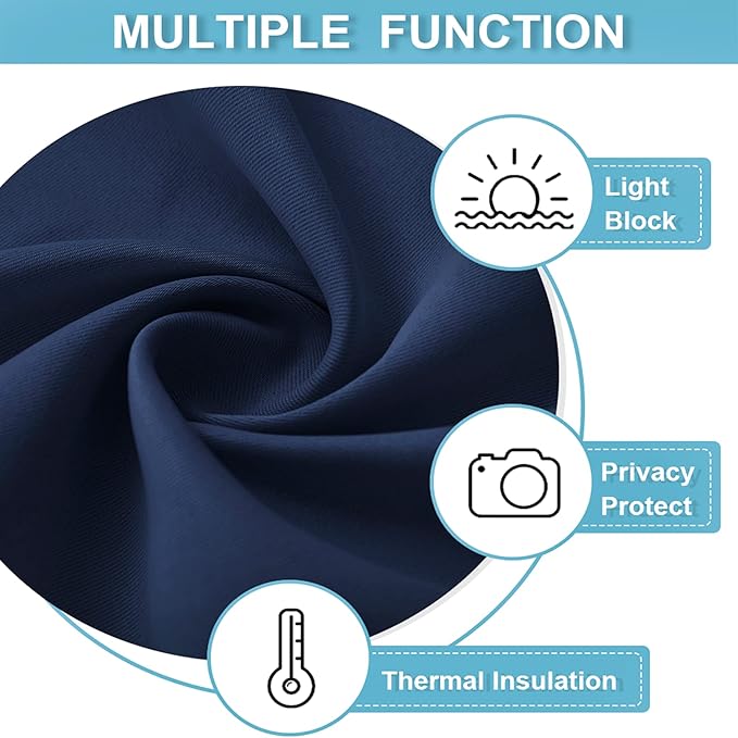 RYB HOME 54 inch Blackout Curtains for Living Room, Rod Pocket Thermal Insulated Small Window Drapes Room Darkening Shades for Bedroom Studio Dorm, W 42 x L 54 inch, Set of 2 Panels, Navy Blue