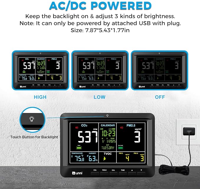 Air Quality Monitor Indoor 7.5" Display + Alerts, CO2 Monitor PM2.5 PM1.0 PM10 - Image 6