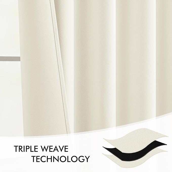 MIULEE Cream Back Tab Blackout Curtains 72 Inches Long 2 Panels Set for Living Room Bedroom Privacy, Rod Pocket/Pinch Pleat Thermal Insulated Room Darkening Pleated Light Blocking Drapes