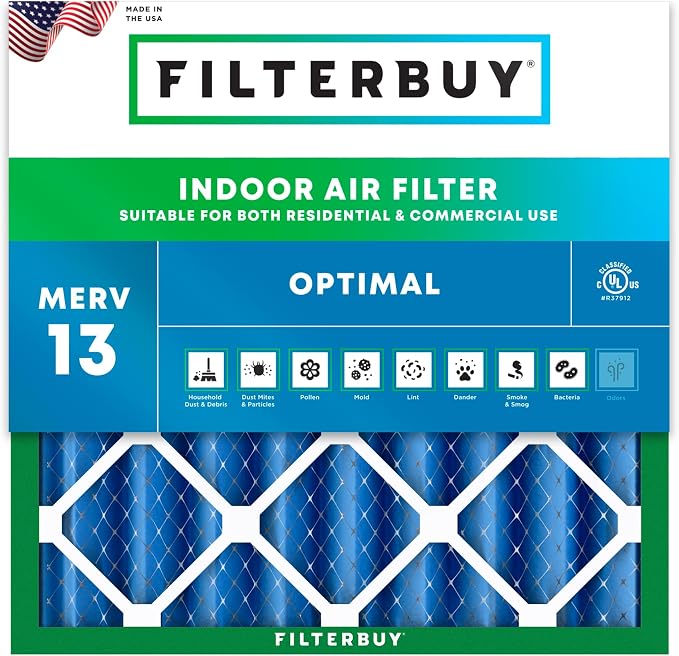 Filterbuy 25x25x4 Air Filter MERV 13 Optimal Smoke & Allergy Defense, by Filterbuy