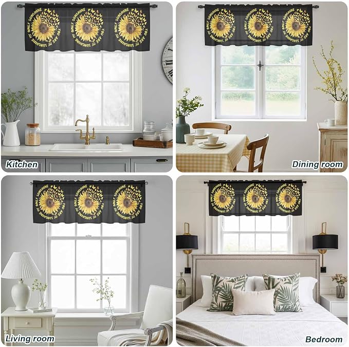 YOU ARE MY SUNSHINE Sheer Valance Curtains, Summer Sunflowers Golden Gradient - Image 9