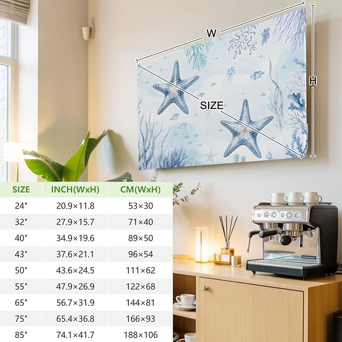 Sea Blue Starfish Coral Indoor TV Cover, Elastic TV Screen Protector Coastal - Image 3