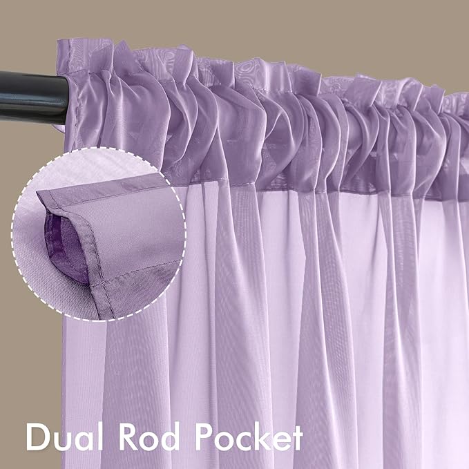 MIULEE Light Purple Sheer Curtains 84 Inches Long, 4 Panels Set, Lavender Light Filtering Rod Pocket Voile Drapes for Living Room and Bedroom, Airy Soft Fabric Window Treatments, 42 x 84 Inches