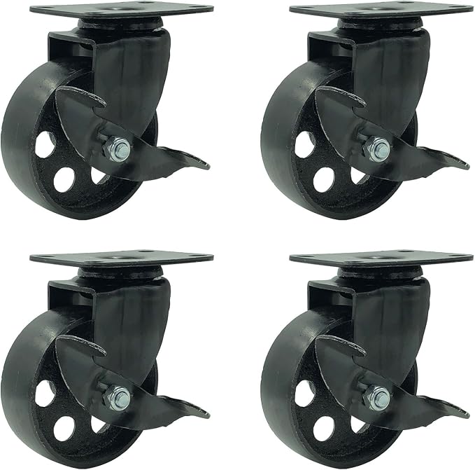 FactorDuty Set of 4 Metal Swivel Plate Caster Wheels, 3.5" by FactorDuty