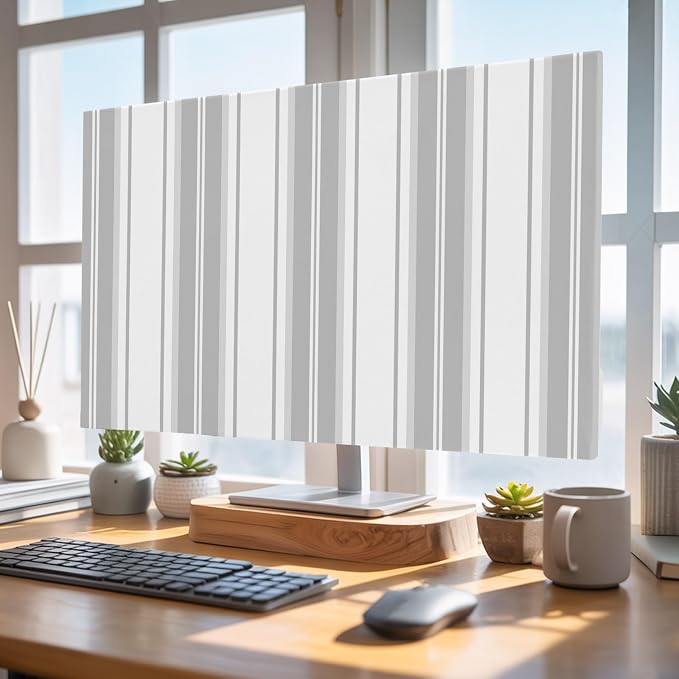 Minimalist Gray Stripes Indoor TV Cover, Elastic TV Screen Protector Modern - Image 4