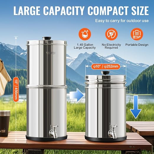 VEVOR Gravity-fed Water Filter System, 1.5G 304 Stainless-Steel Countertop - Image 5