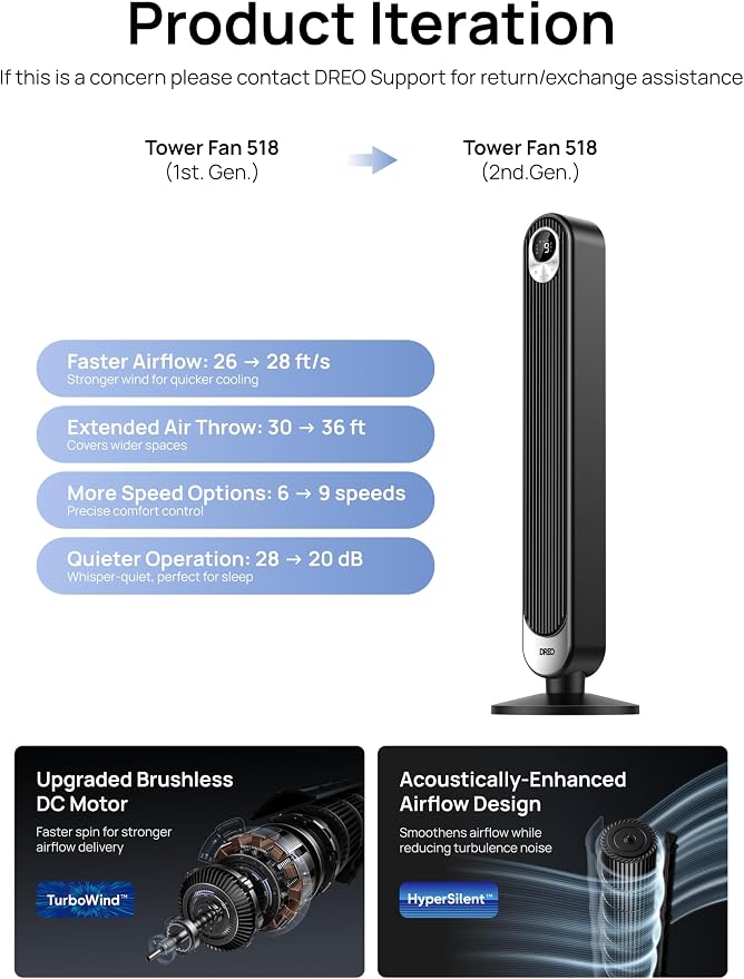DREO Tower Fan for Bedroom, 28 ft/s, 20dB Quiet Fans that Blow Cold Air - Image 8