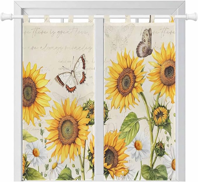 Farm Sunflowers Living Room Curtains 84 Inch Length, Window Curtains Tab Top by Unknown